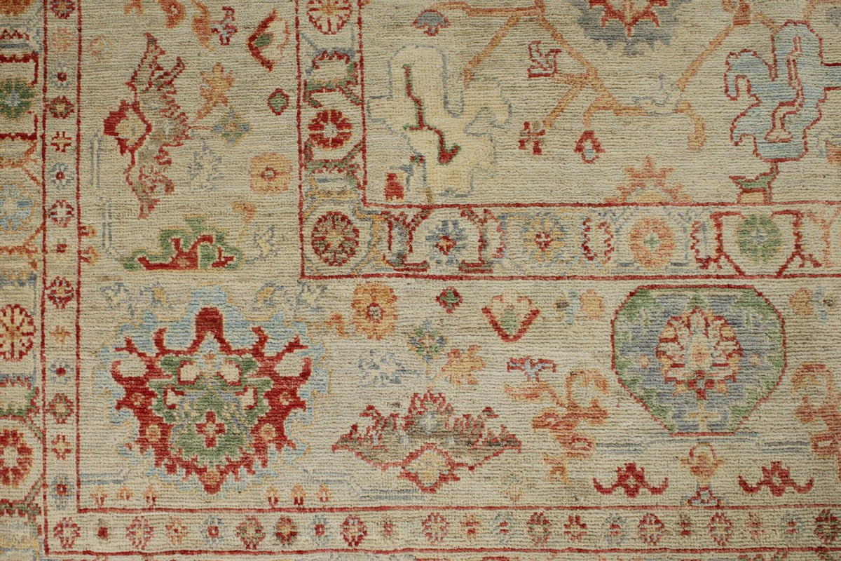10x14 Ivory and Ivory Turkish Oushak Rug