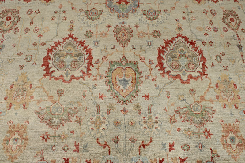 10x14 Ivory and Ivory Turkish Oushak Rug
