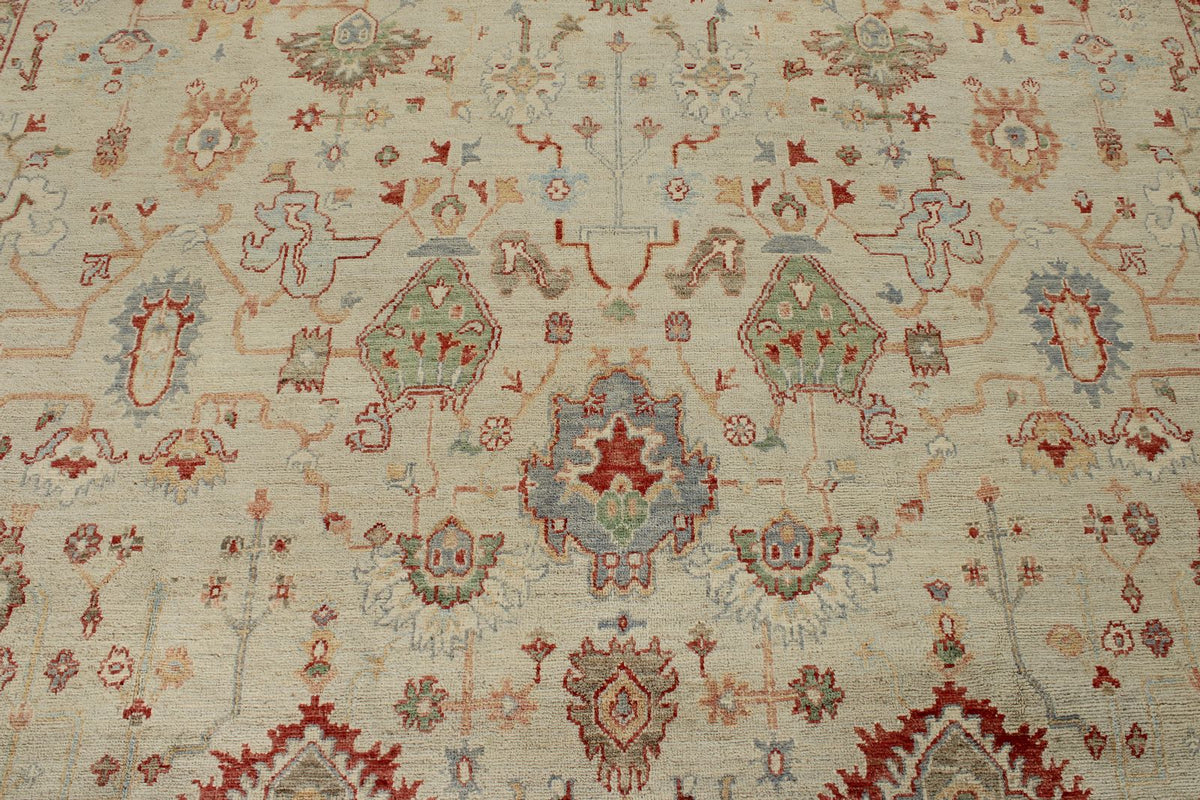 10x14 Ivory and Ivory Turkish Oushak Rug