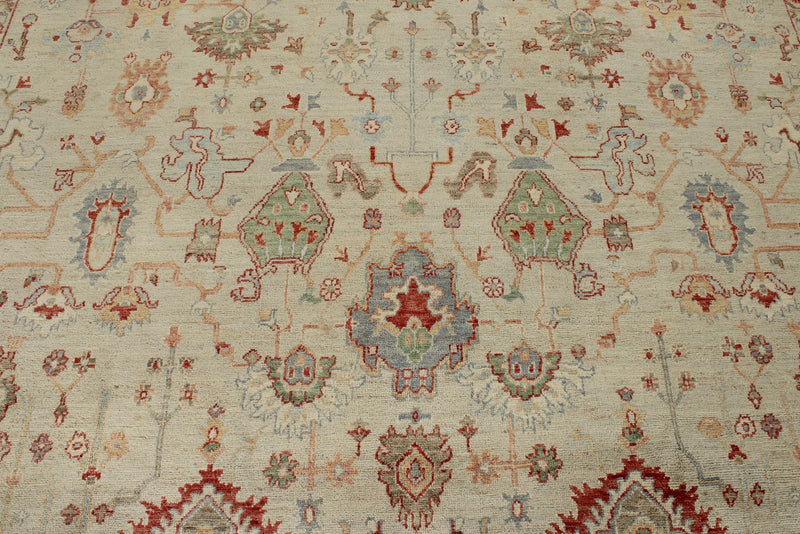10x14 Ivory and Ivory Turkish Oushak Rug