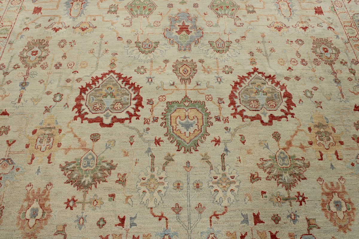 10x14 Ivory and Ivory Turkish Oushak Rug