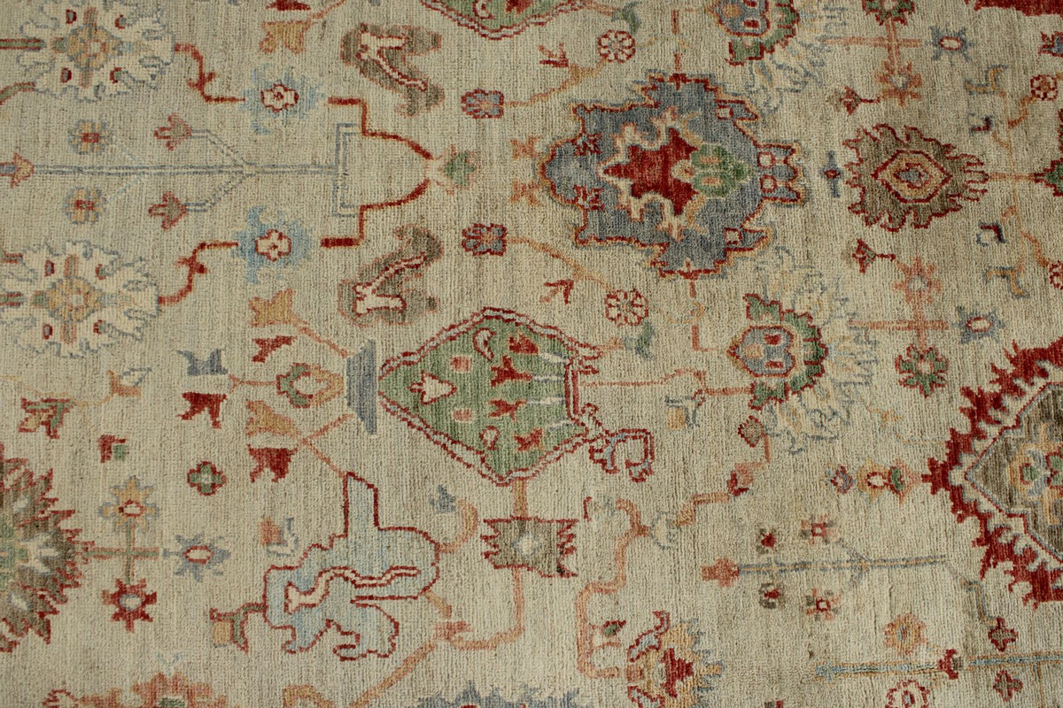 10x14 Ivory and Ivory Turkish Oushak Rug
