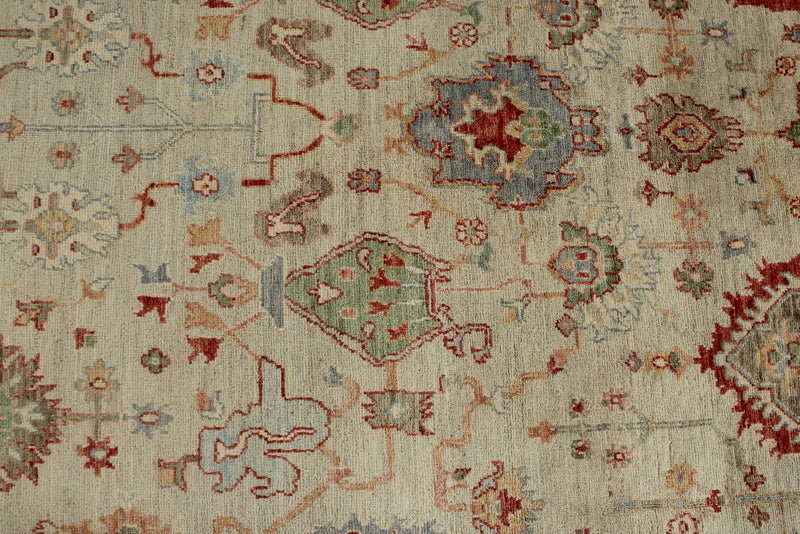 10x14 Ivory and Ivory Turkish Oushak Rug
