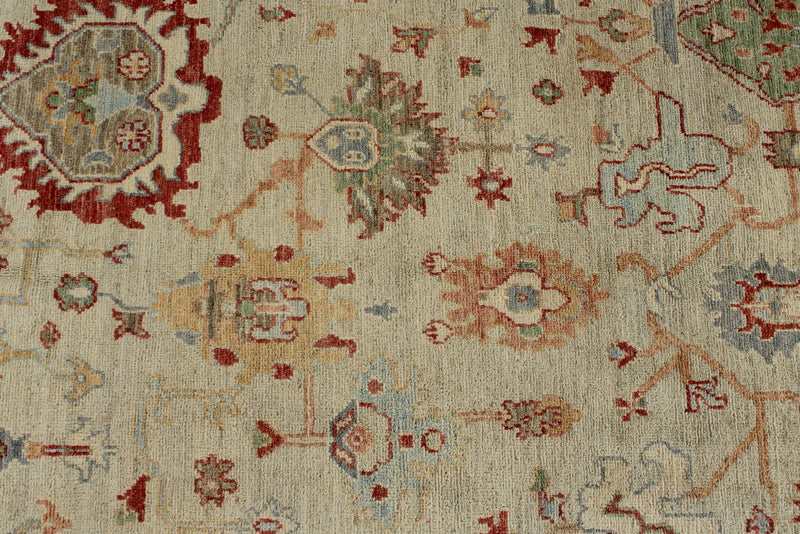 10x14 Ivory and Ivory Turkish Oushak Rug