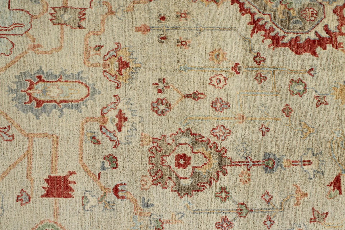 10x14 Ivory and Ivory Turkish Oushak Rug