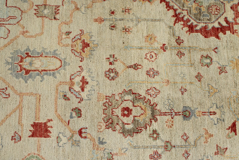 10x14 Ivory and Ivory Turkish Oushak Rug