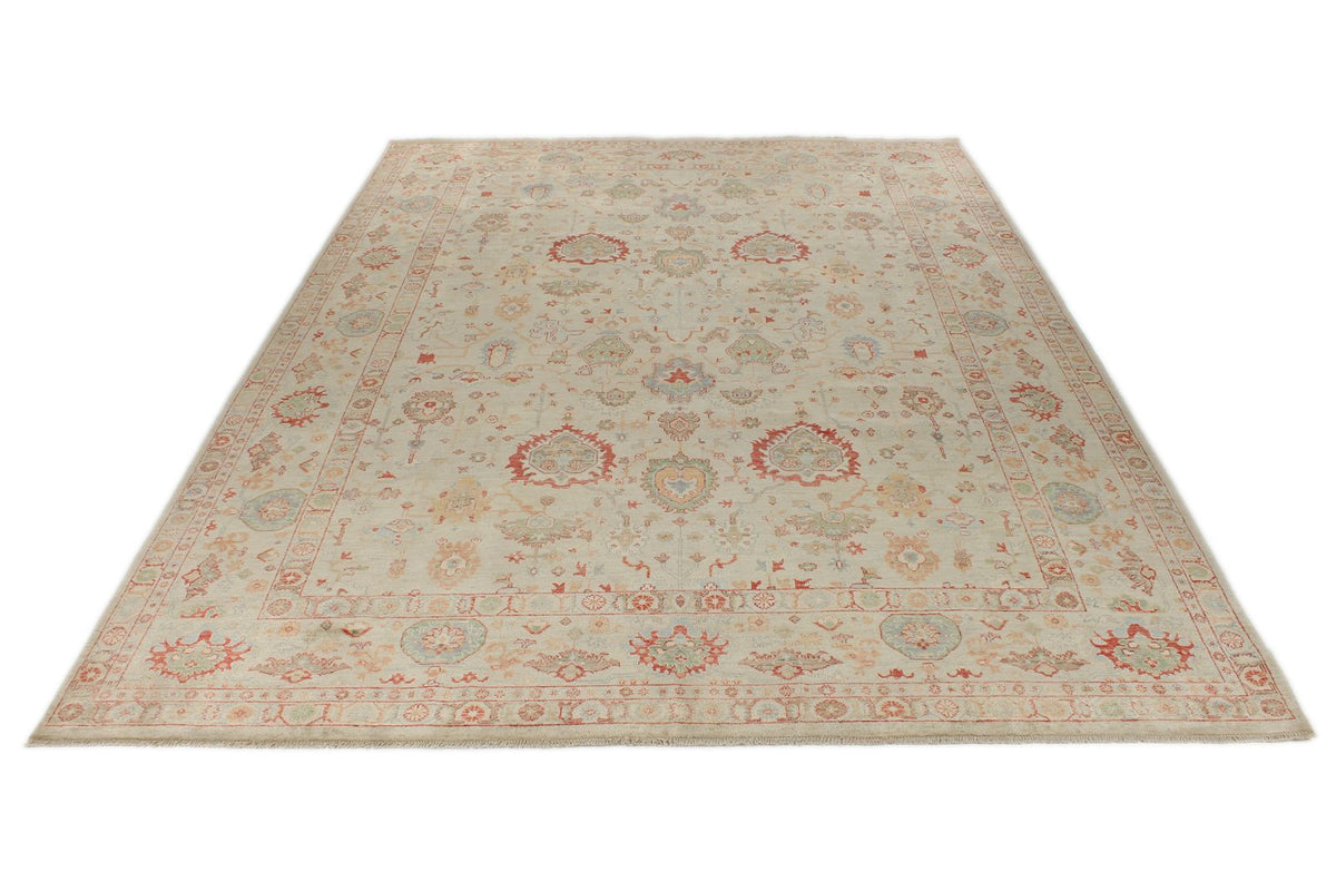 10x14 Ivory and Ivory Turkish Oushak Rug