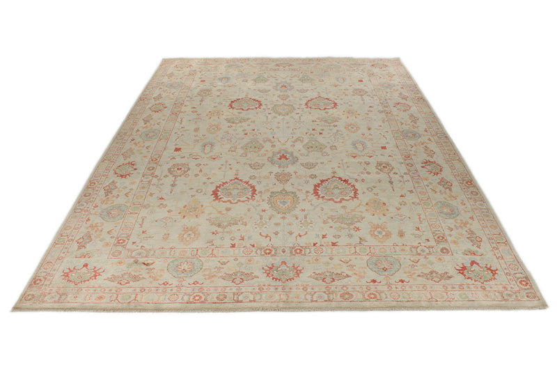 10x14 Ivory and Ivory Turkish Oushak Rug
