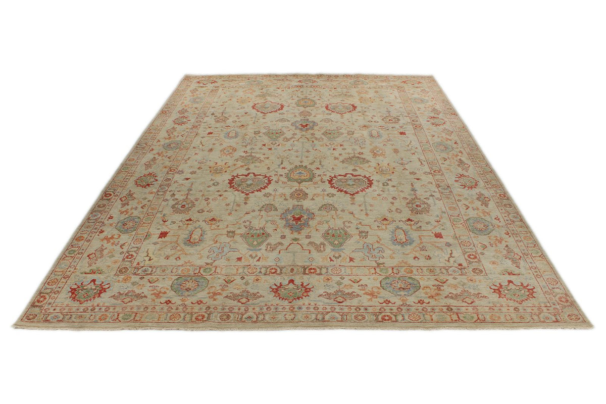 10x14 Ivory and Ivory Turkish Oushak Rug