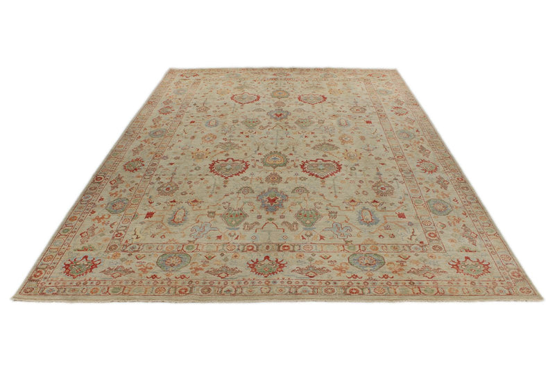 10x14 Ivory and Ivory Turkish Oushak Rug