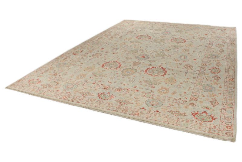 10x14 Ivory and Ivory Turkish Oushak Rug