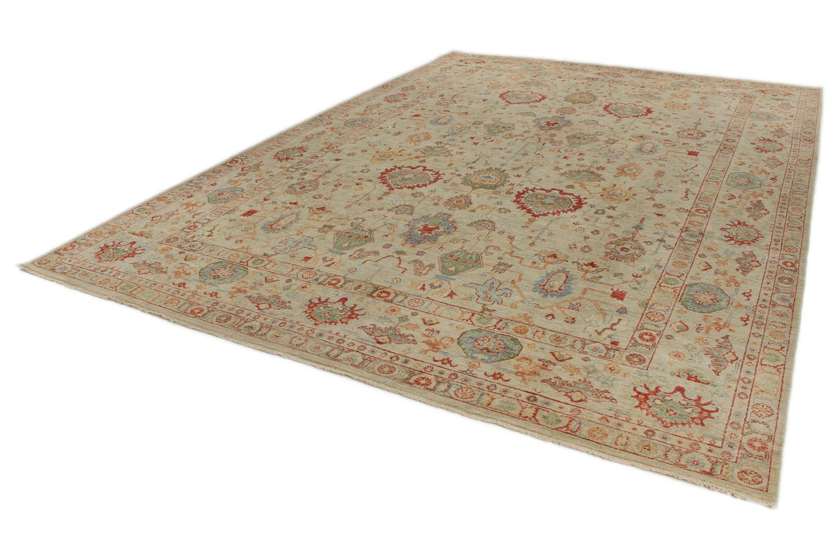 10x14 Ivory and Ivory Turkish Oushak Rug