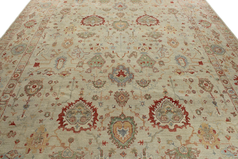 10x14 Ivory and Ivory Turkish Oushak Rug