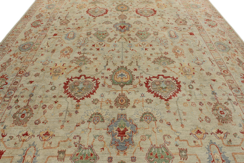10x14 Ivory and Ivory Turkish Oushak Rug