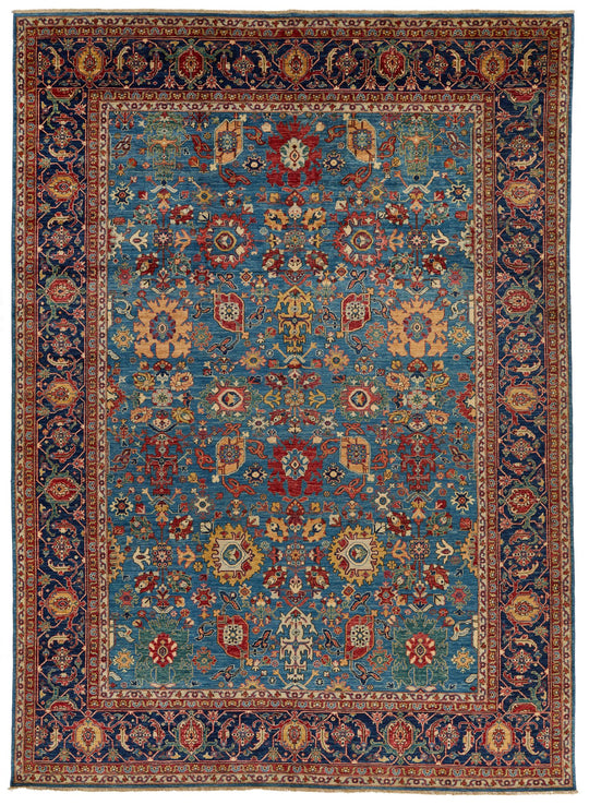 10x14 Light Blue and Navy Anatolian Traditional Rug