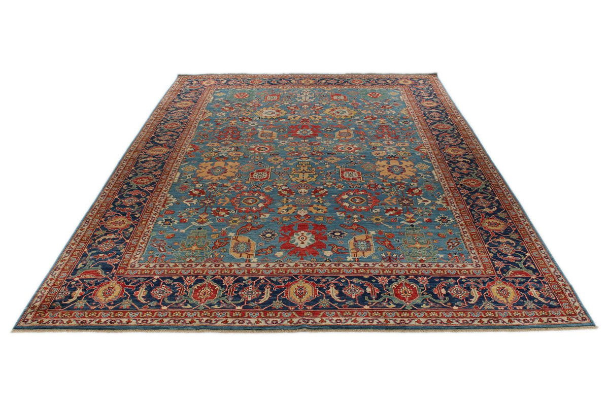 10x14 Light Blue and Navy Anatolian Traditional Rug