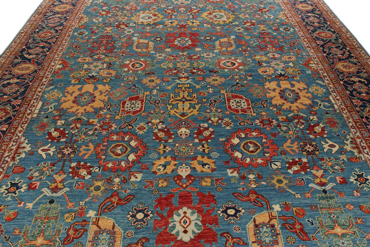 10x14 Light Blue and Navy Anatolian Traditional Rug