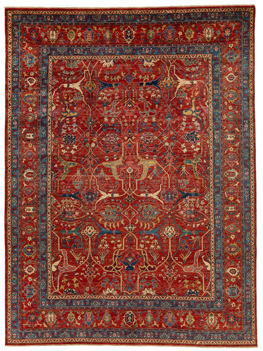 10x13 Red and Multicolor Anatolian Traditional Rug