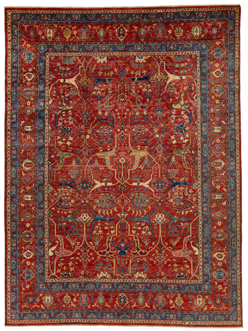 10x13 Red and Multicolor Anatolian Traditional Rug