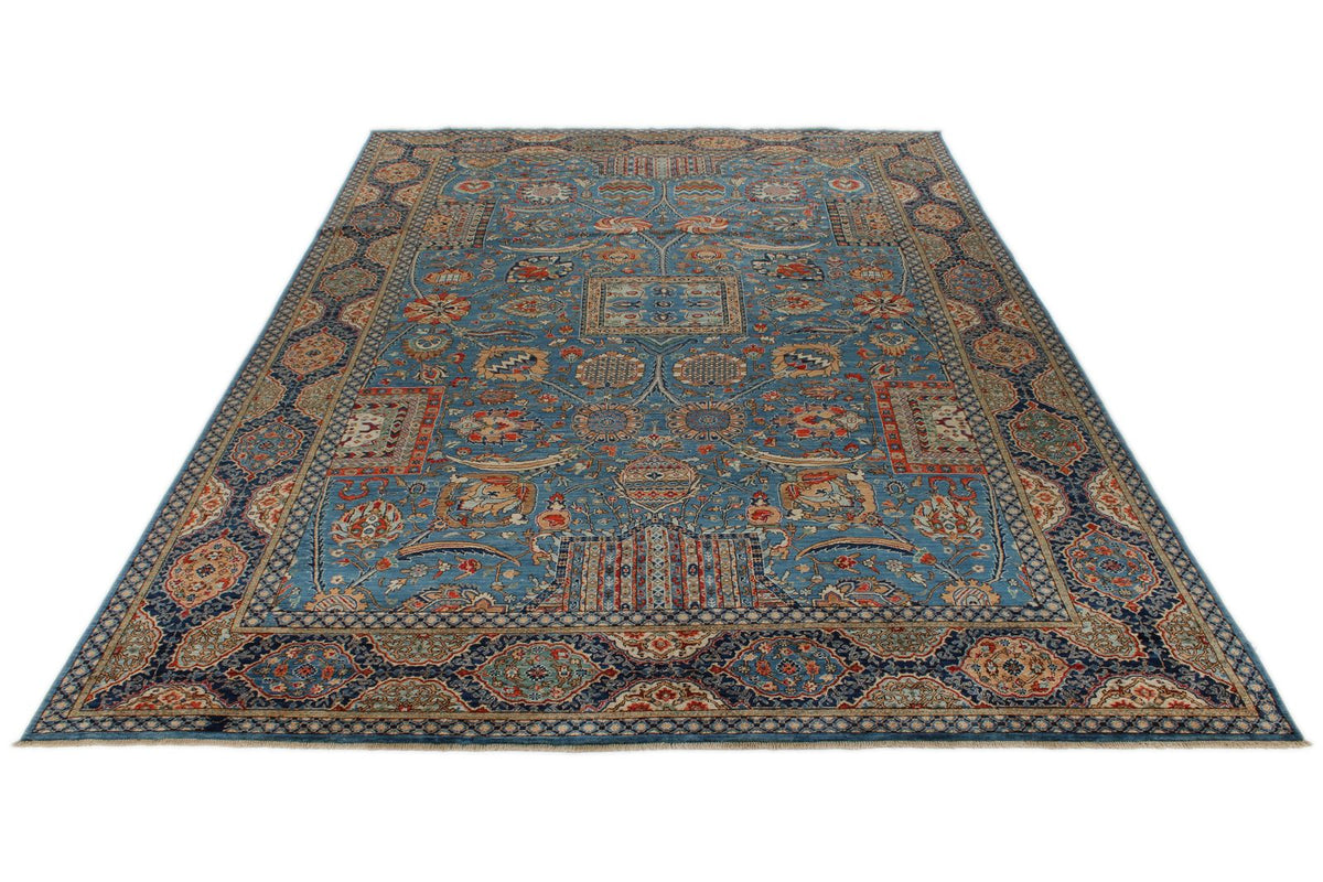10x14 Light Blue and Multicolor Anatolian Traditional Rug