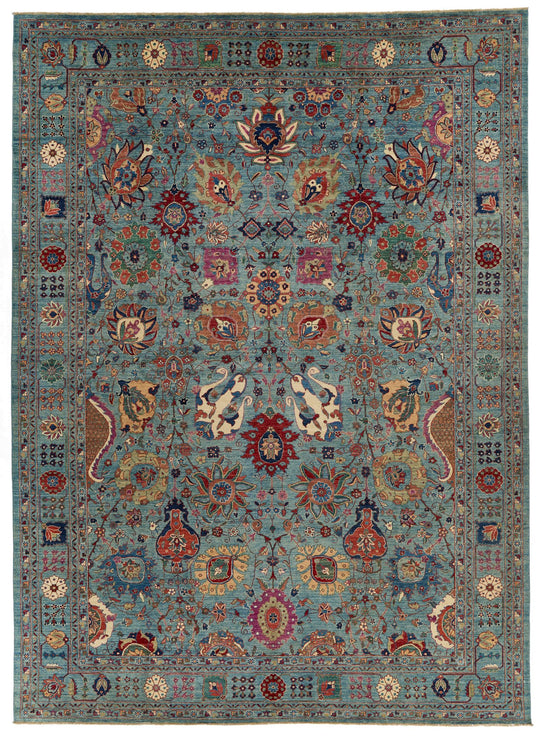 10x14 Light Blue and Multicolor Anatolian Traditional Rug