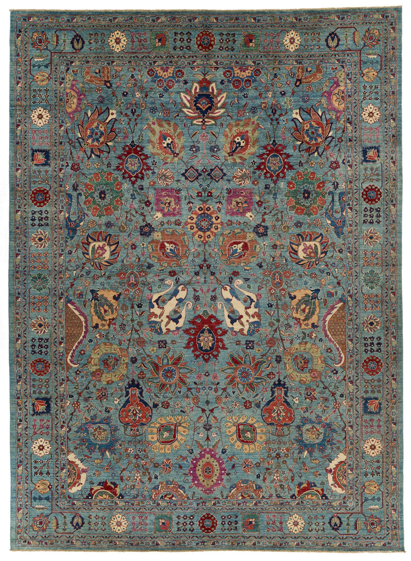 10x14 Light Blue and Multicolor Anatolian Traditional Rug
