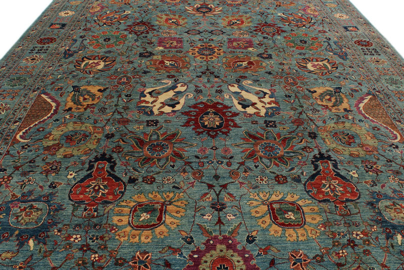 10x14 Light Blue and Multicolor Anatolian Traditional Rug