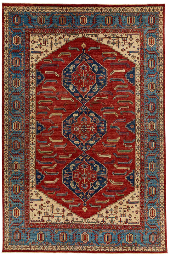 10x15 Red and Light Blue Anatolian Traditional Rug