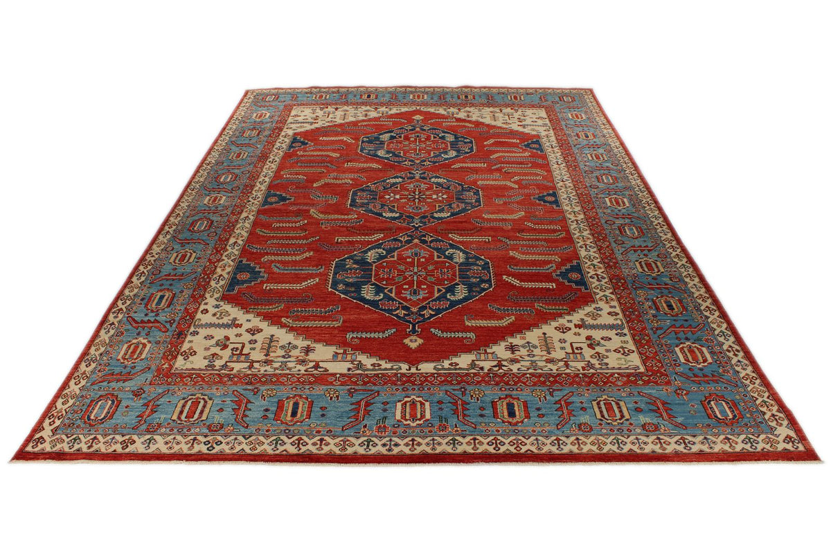 10x15 Red and Light Blue Anatolian Traditional Rug