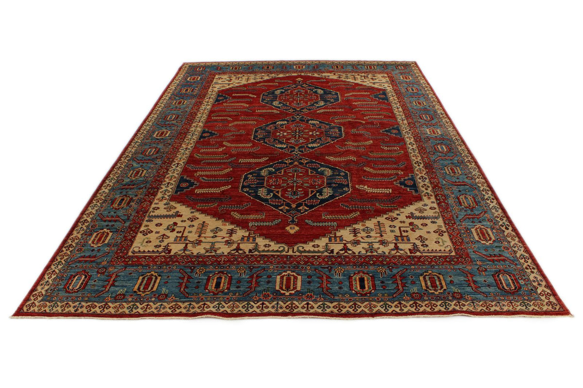 10x15 Red and Light Blue Anatolian Traditional Rug