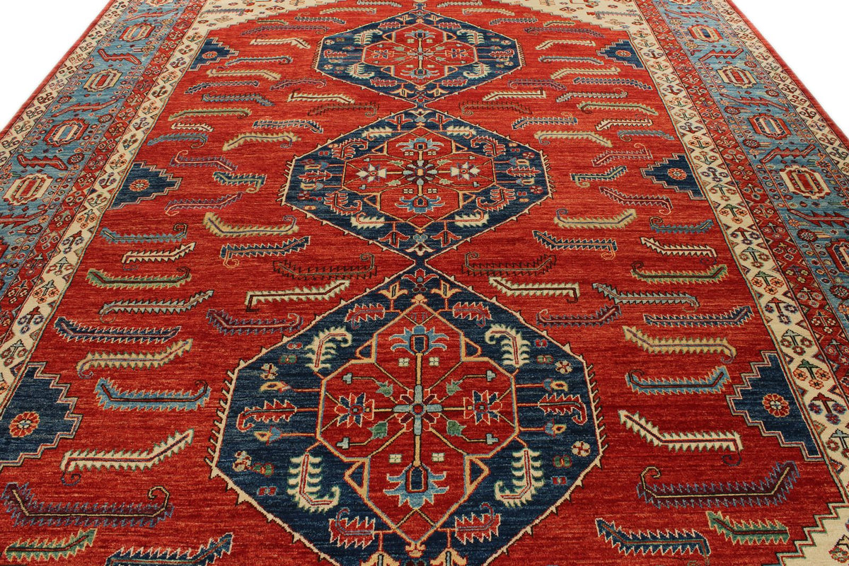 10x15 Red and Light Blue Anatolian Traditional Rug