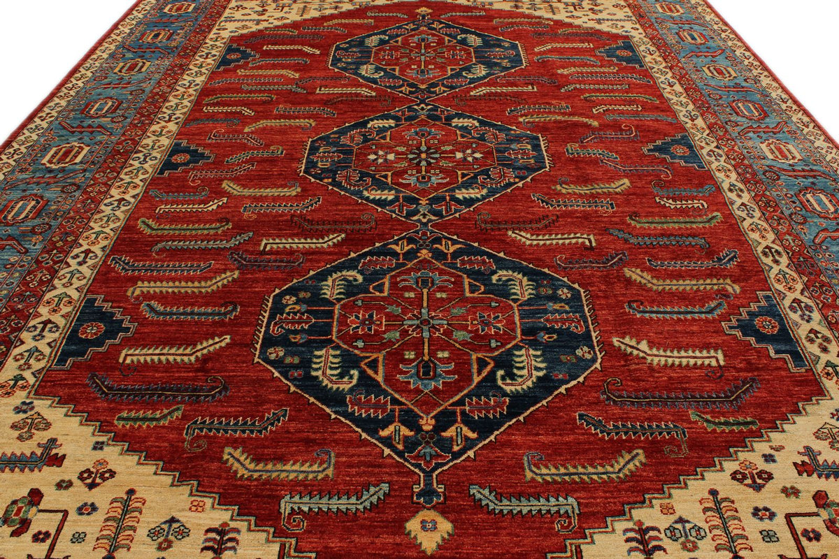 10x15 Red and Light Blue Anatolian Traditional Rug