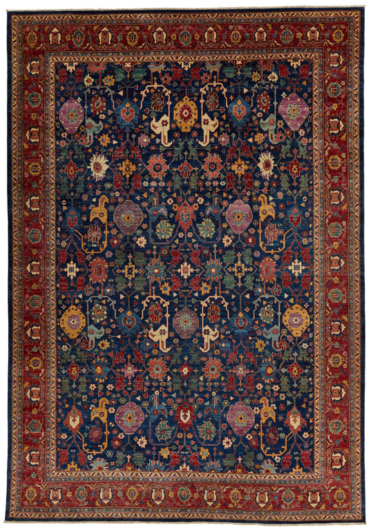 10x14 Navy and Red Anatolian Traditional Rug