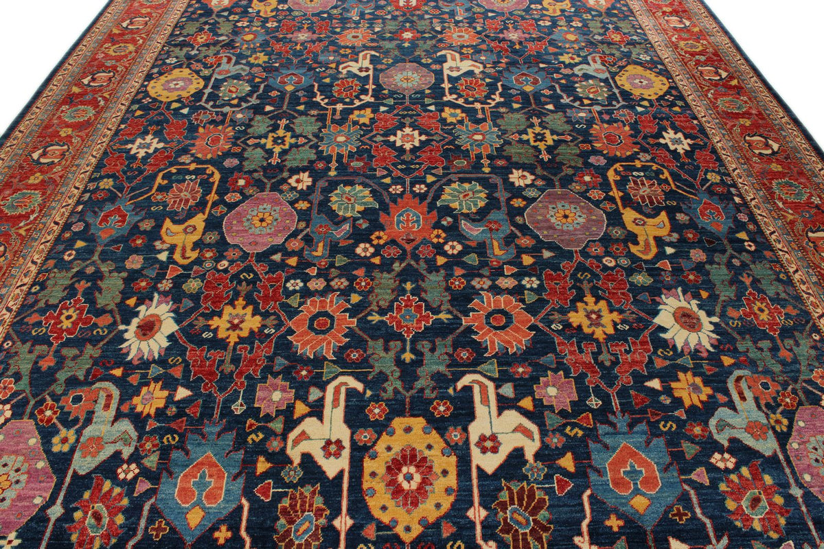 10x14 Navy and Red Anatolian Traditional Rug