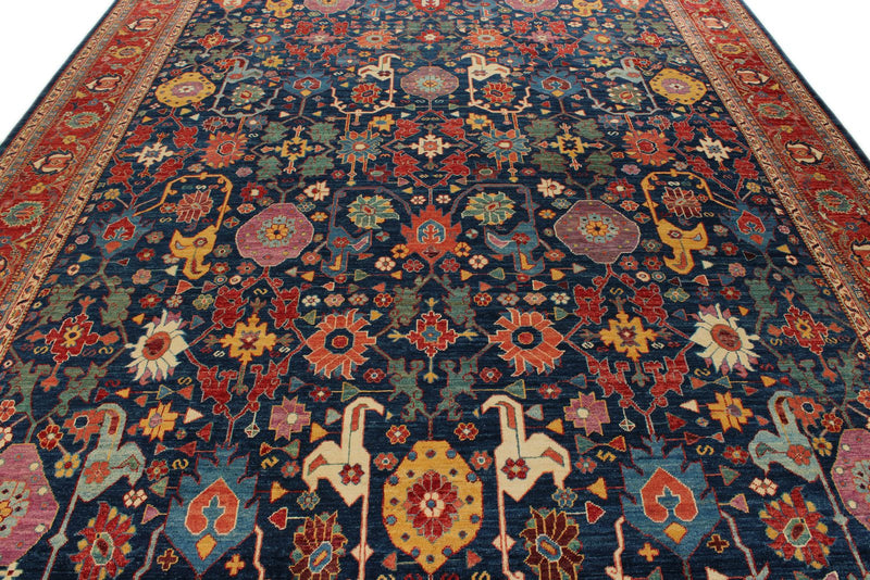 10x14 Navy and Red Anatolian Traditional Rug