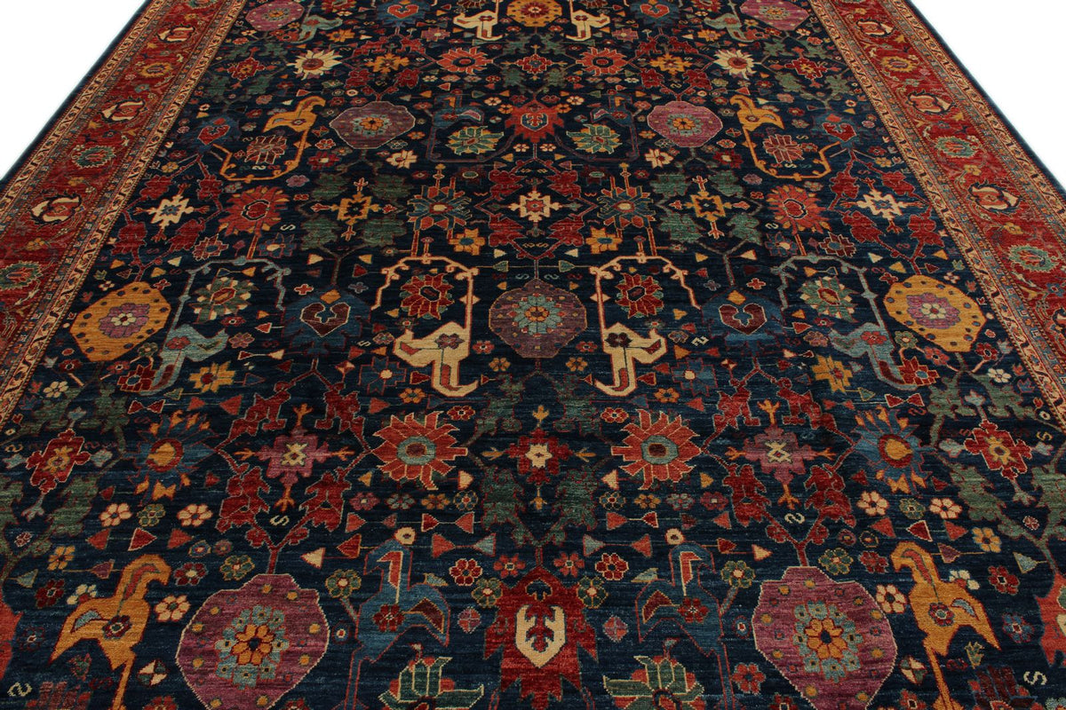 10x14 Navy and Red Anatolian Traditional Rug