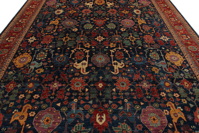 10x14 Navy and Red Anatolian Traditional Rug
