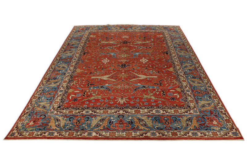 10x14 Rust and Light Blue Anatolian Traditional Rug