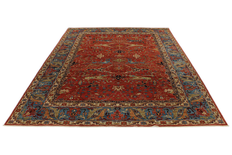 10x14 Rust and Light Blue Anatolian Traditional Rug