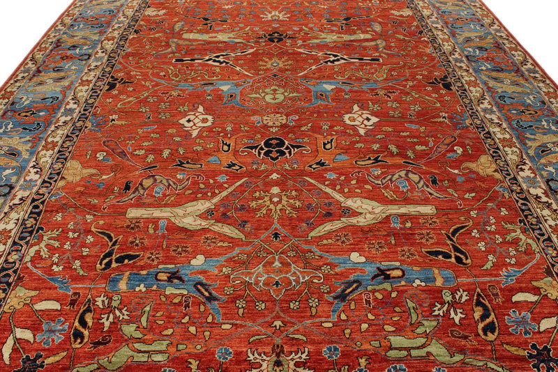 10x14 Rust and Light Blue Anatolian Traditional Rug