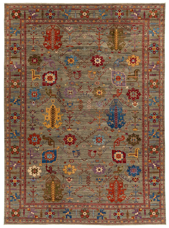 10x13 Gray and Multicolor Anatolian Traditional Rug