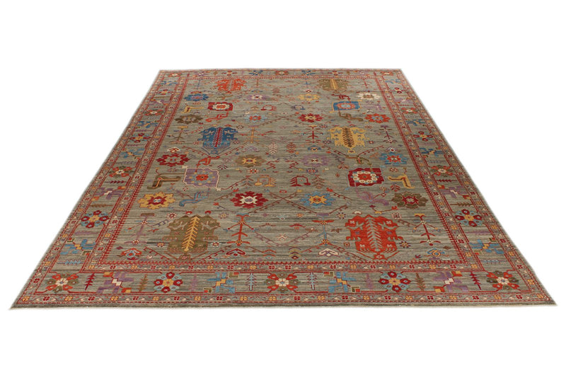 10x13 Gray and Multicolor Anatolian Traditional Rug