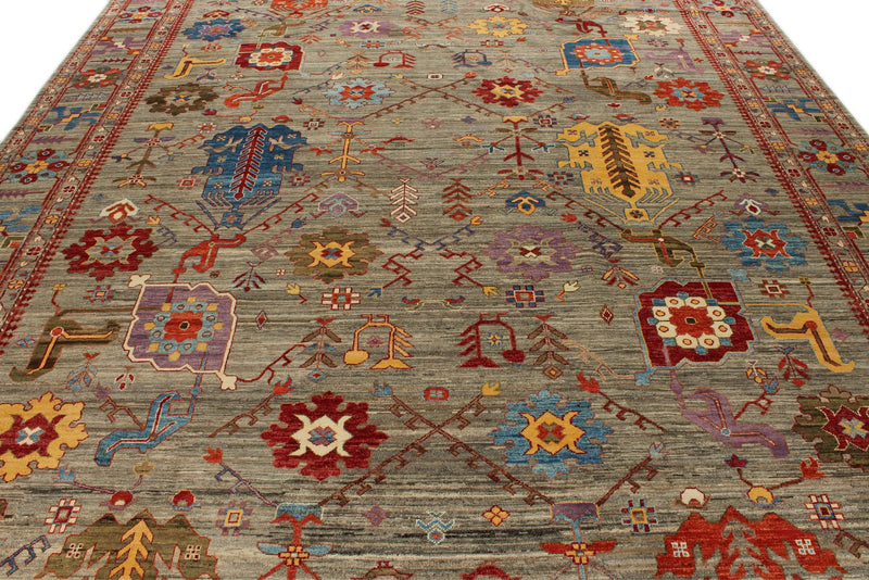10x13 Gray and Multicolor Anatolian Traditional Rug