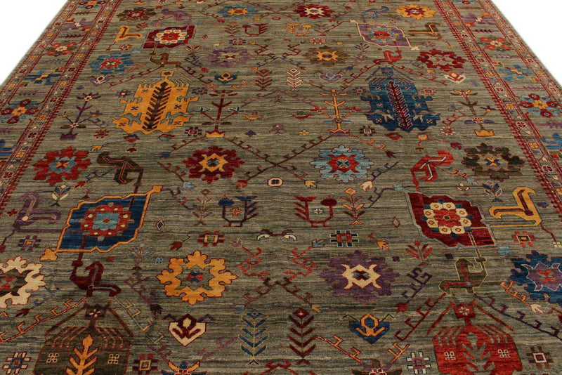 10x13 Gray and Multicolor Anatolian Traditional Rug