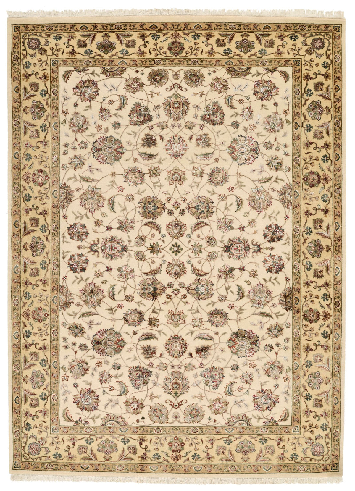 5x7 Ivory and Beige Turkish Silk Rug