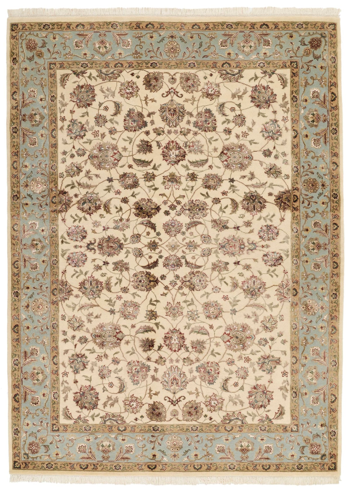 5x7 Ivory and Light Blue  Turkish Silk Rug