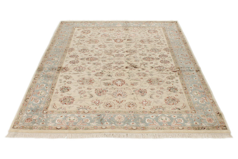 5x7 Ivory and Light Blue  Turkish Silk Rug