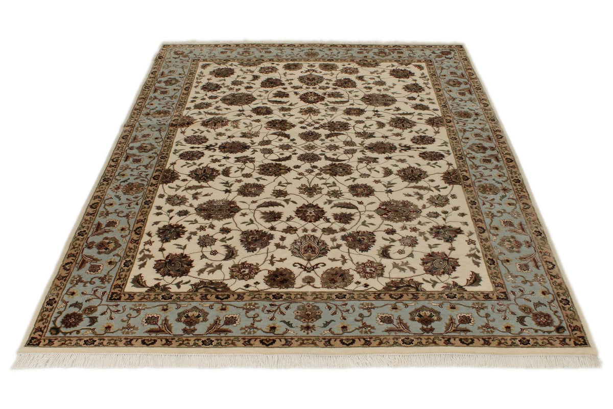 5x7 Ivory and Light Blue  Turkish Silk Rug