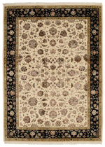 5x7 Ivory and Black Turkish Silk Rug