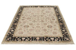 5x7 Ivory and Black Turkish Silk Rug